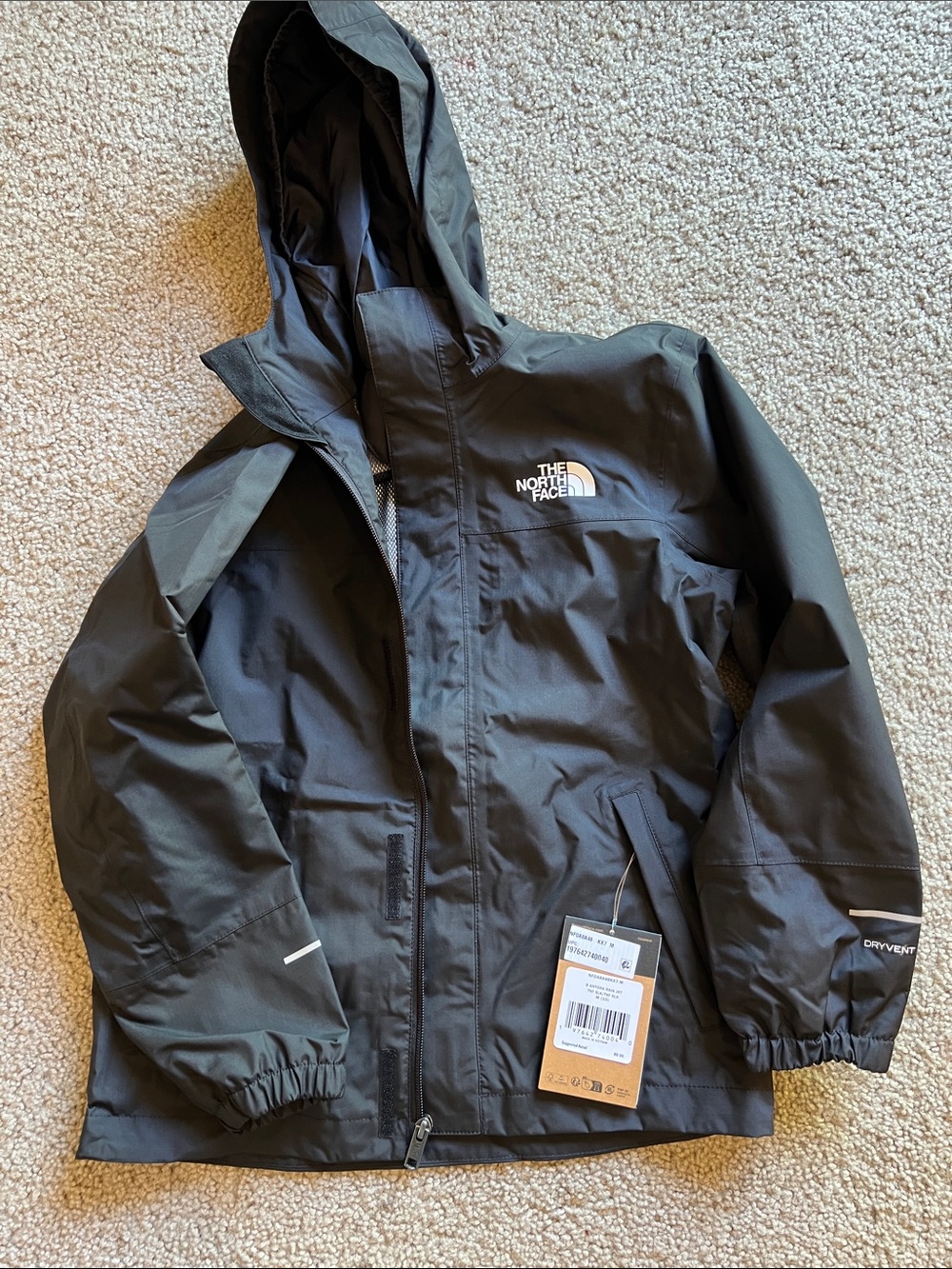 The North Face Kids Black Hooded Rain Jacket